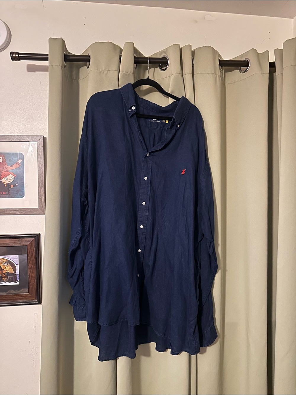Dark Blue Linen Ralph Lauren Long Sleeve Button Down Shirt